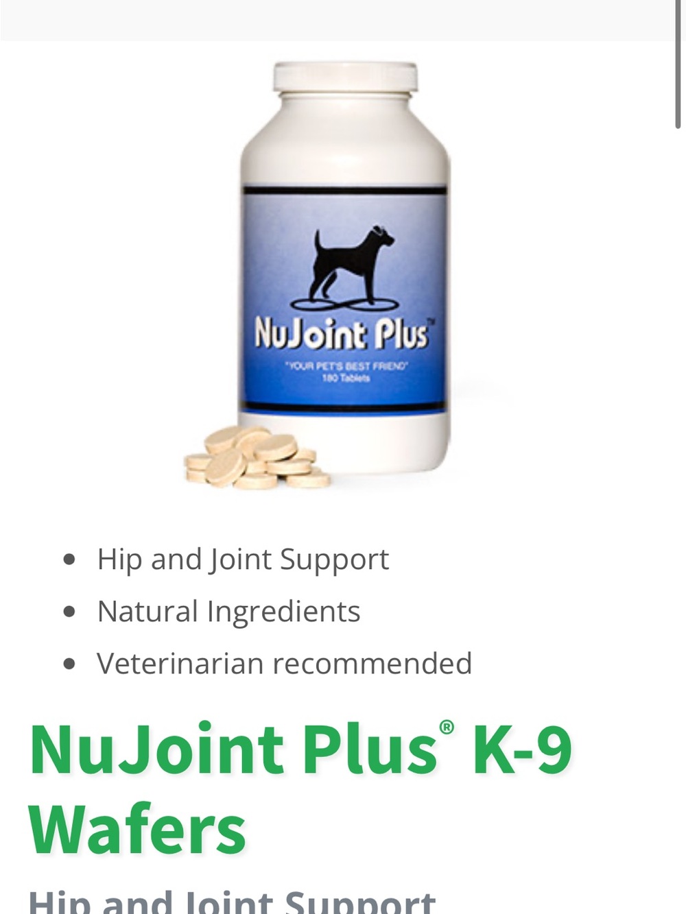 Dog Joint Supplement - White Bottle, 180 Tablets